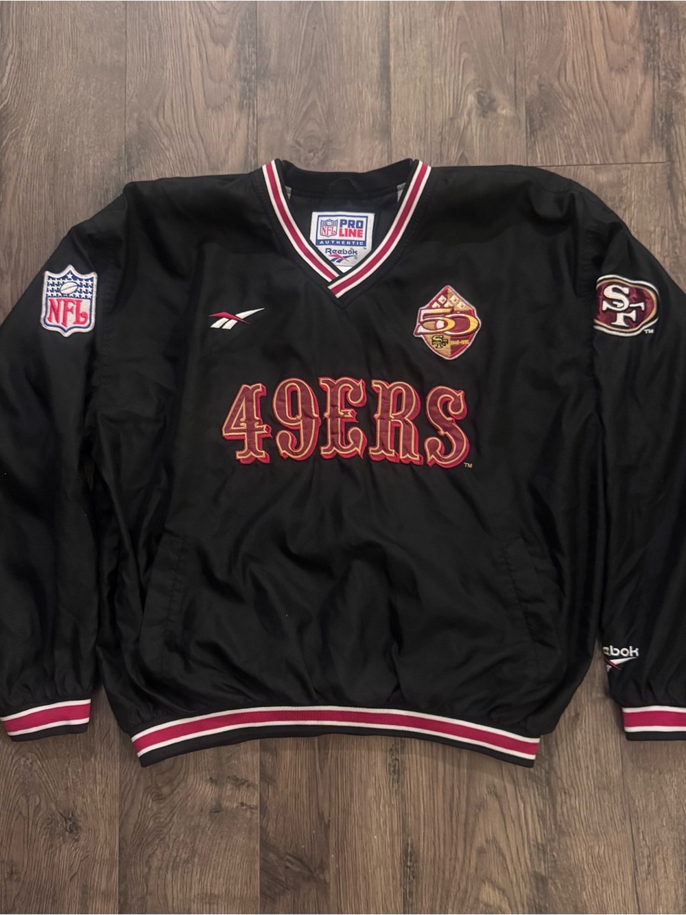 Reebok Black San Francisco 49ers 50th Anniversary Pullover Jacket Men’s Size L